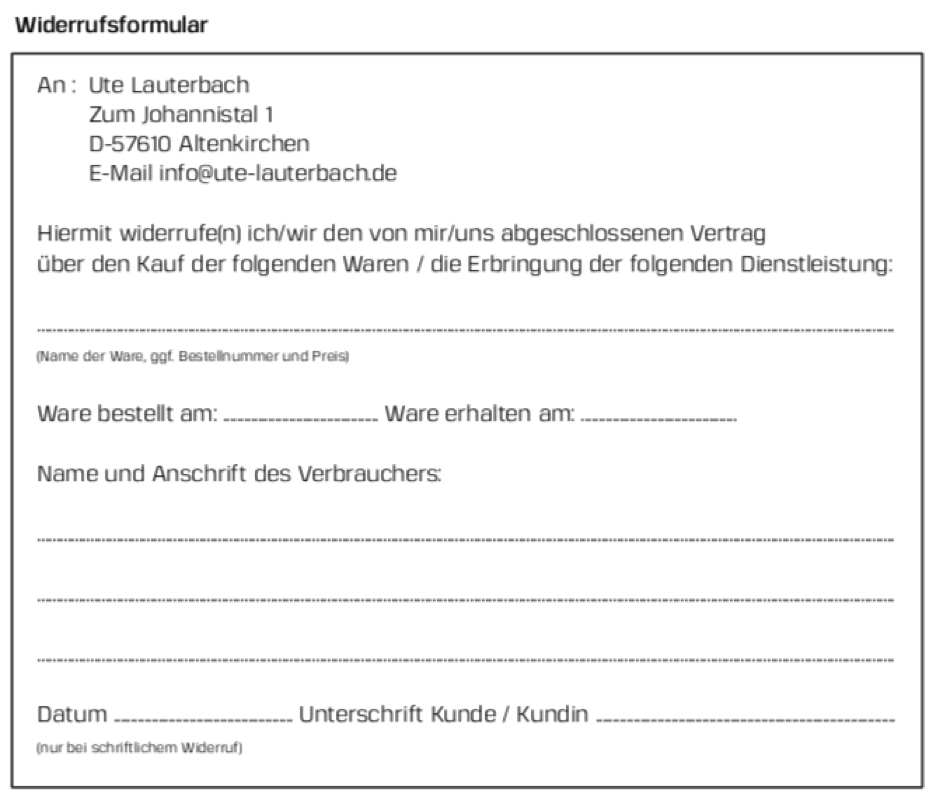 Widerrufs Formular zum Ausdrucken